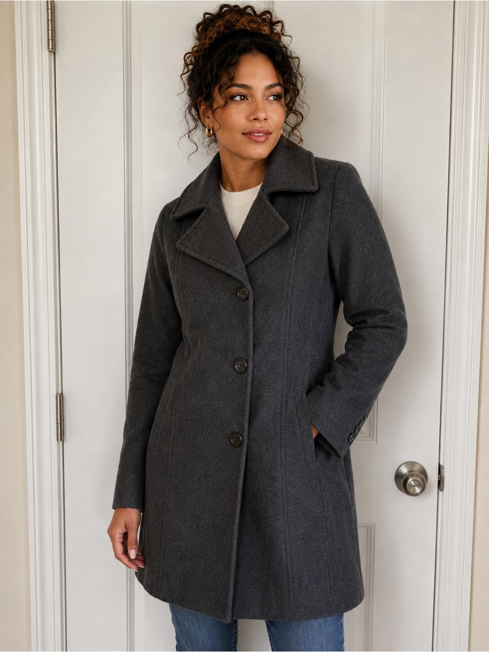 Anne Klein Charcoal Gray Pea Coat